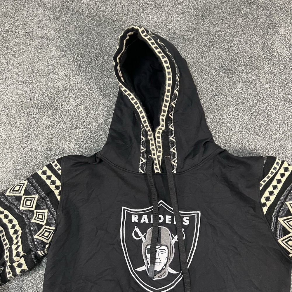 Raiders Mens Medium Baja Hoodie Vigors Wool Blend Black Southwestern NFL Style - Picture 4 of 10